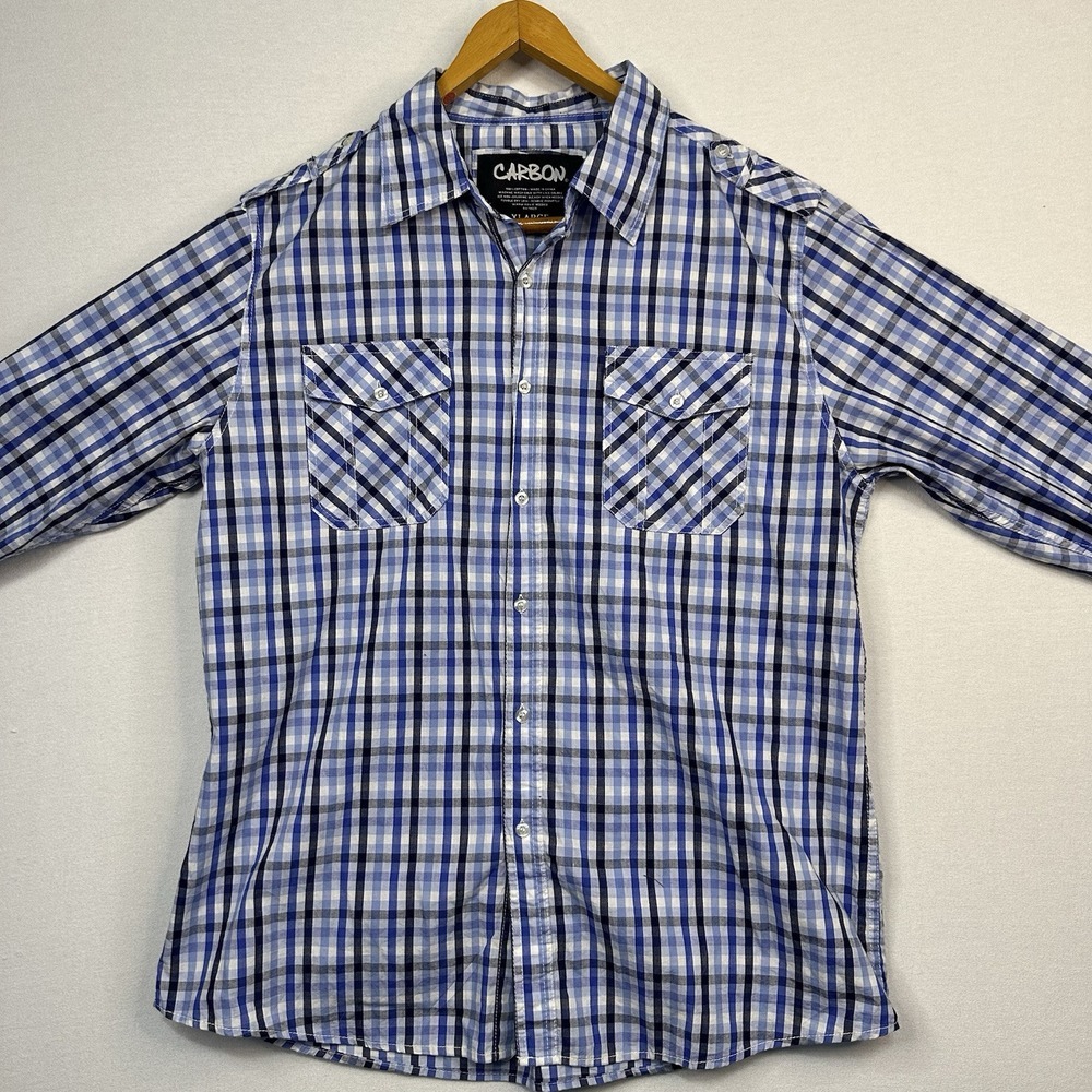 Carbon‎ Men's X-Large Blue Plaid Button Down Dress Shirt